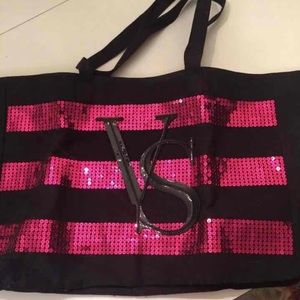Victoria's Secret Tote New Black Pink Sequins